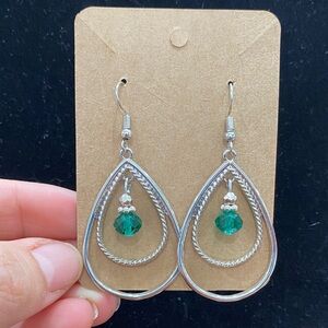 Silver and Green Teardrop Earrings